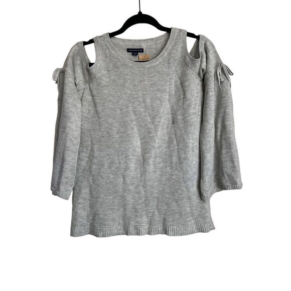 American Eagle Sweater Womens Size Small Gray Cold Shoulder Bell Sleeve Knit NWT - Picture 1 of 9